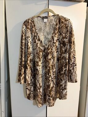 Jordan Taylor Neutral Snake-Print V-Neck Tunic